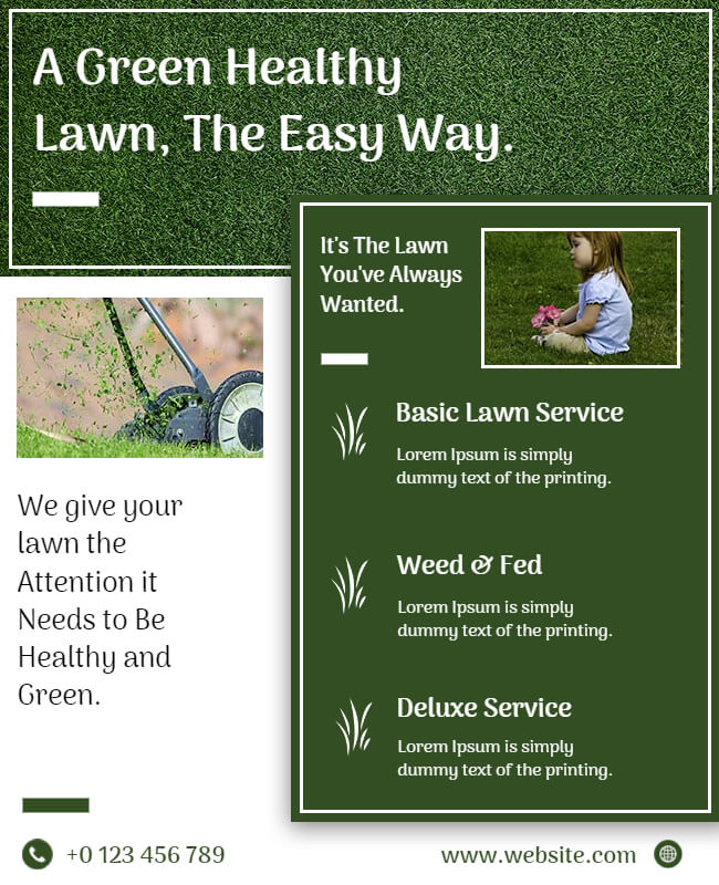 A green healthy lawn care flyer 
