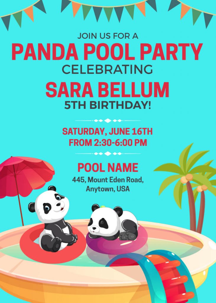 Panda Pool Party Birthday Invitation Template