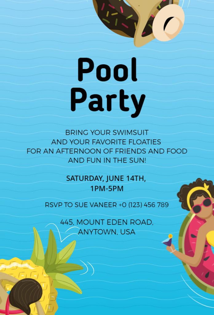Picton Blue Pool Party Invitation Template