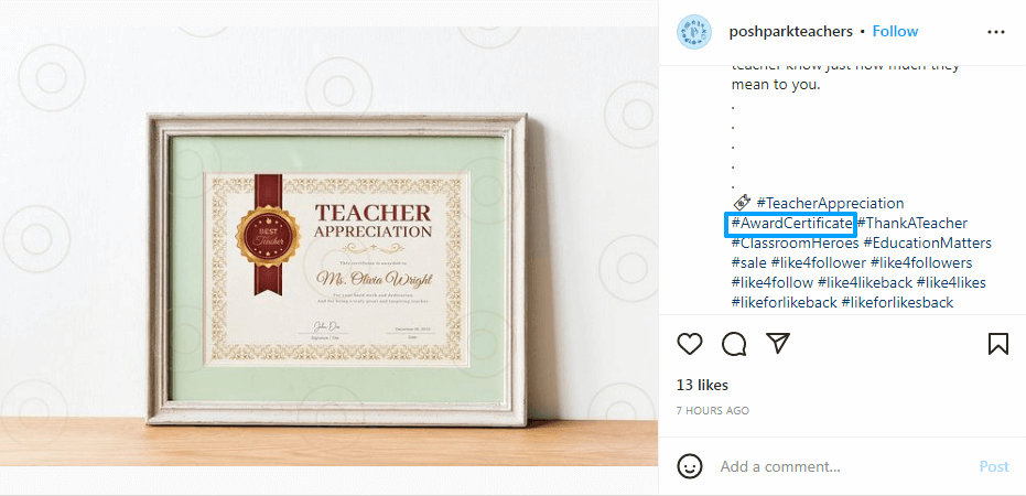 award certificate on instagram