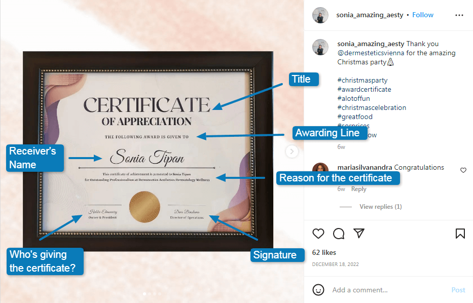 appreciation certificate example on instagram