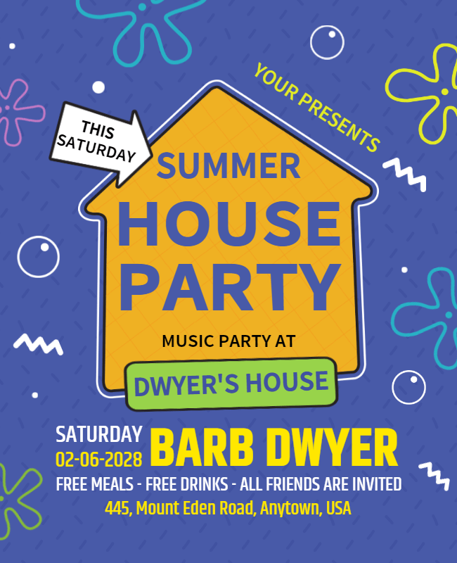 multicolor house party flyer