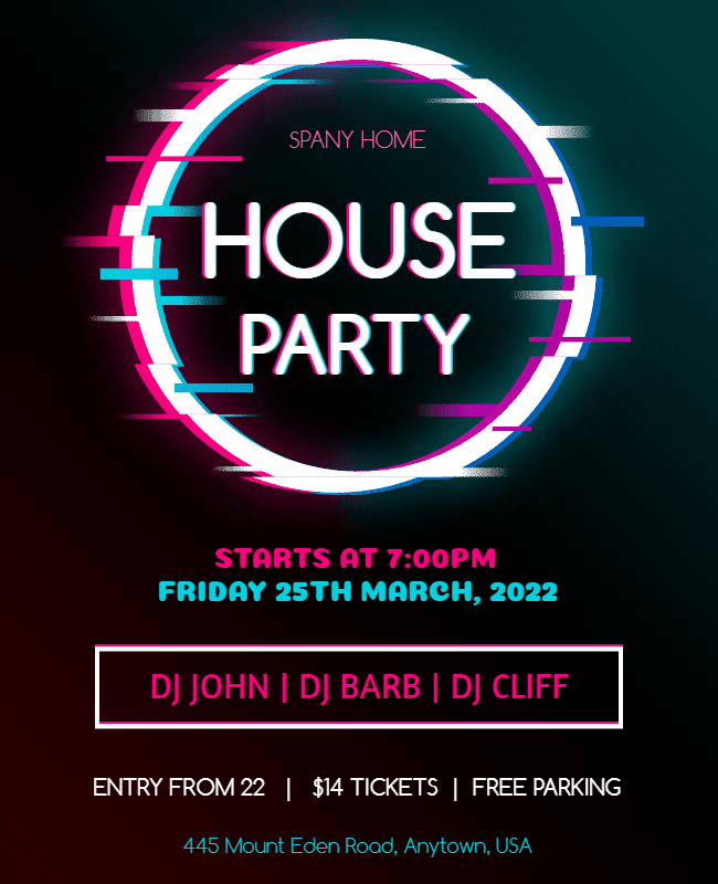 neon print house party flyer