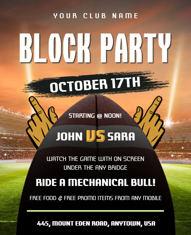 Mechanical Bull Block Party Flyer