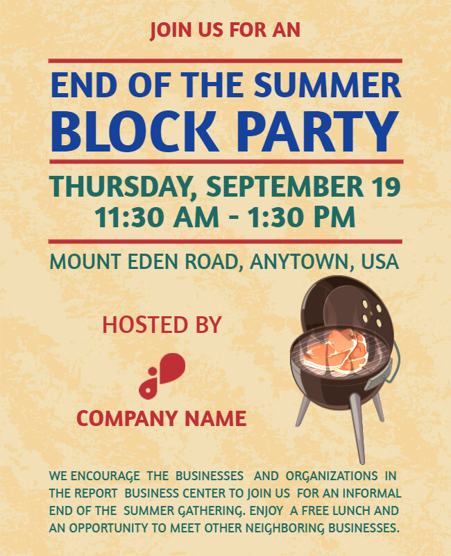 End of the Summer Block Party Flyer