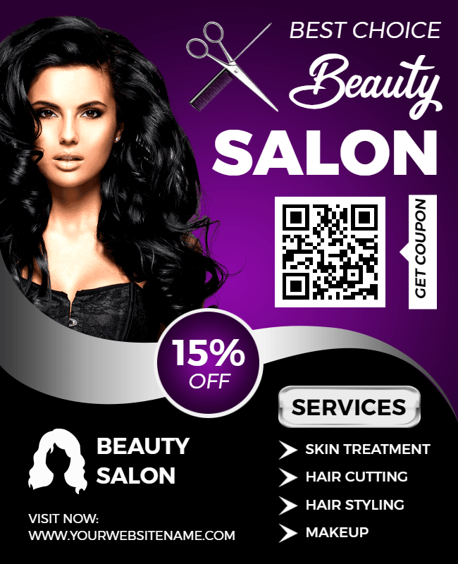 beauty salon offer with qr code flyer