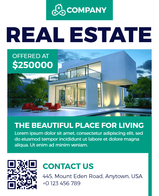 beautiful real estate flyer with qr code information