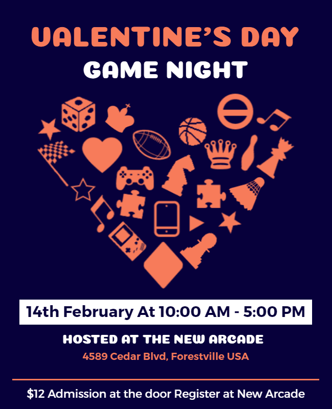 valentine event flyer for game night