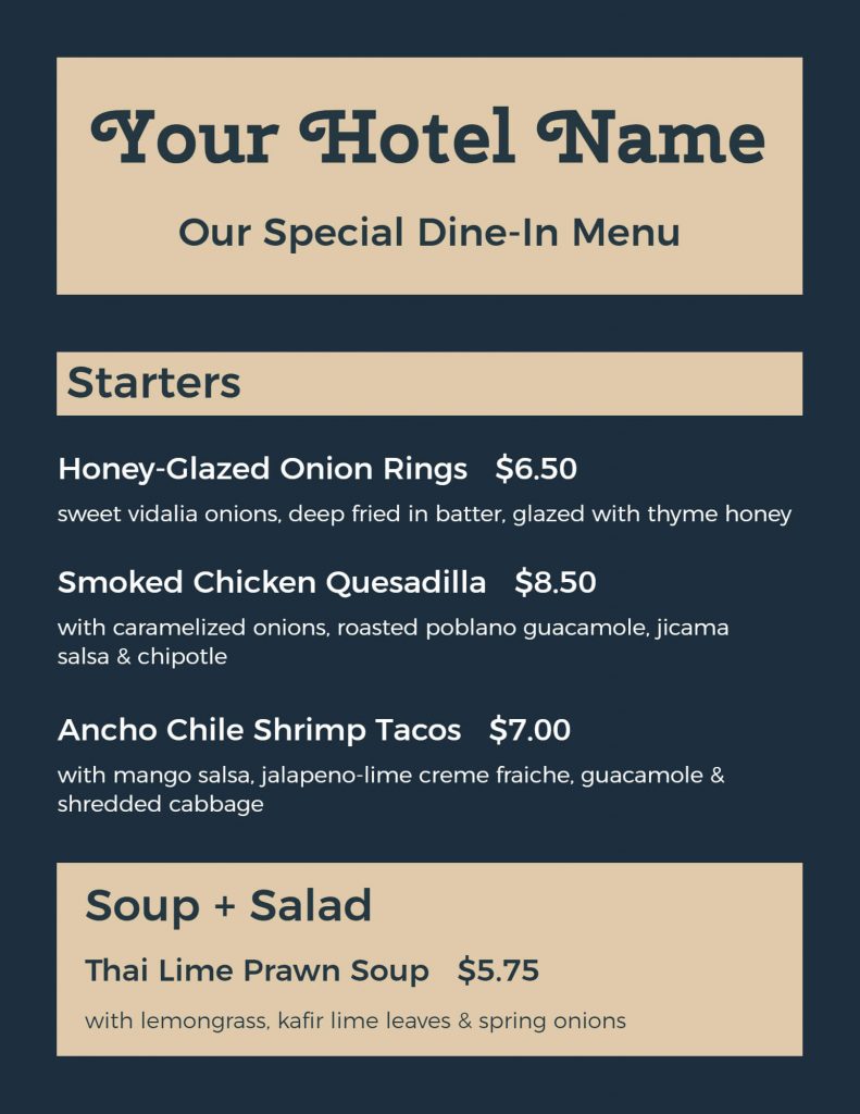 Hotel Menu Design Samples