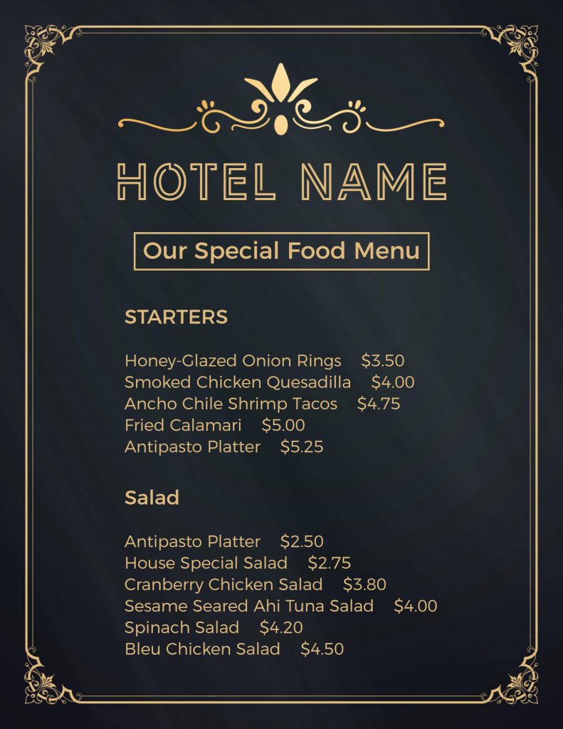 Art Deco Hotel Menu