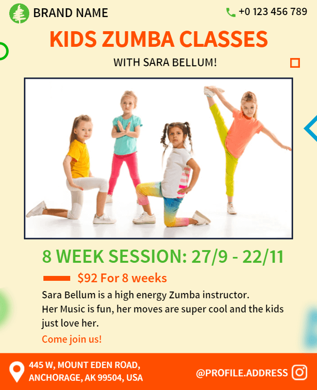 kids zumba classes flyer
