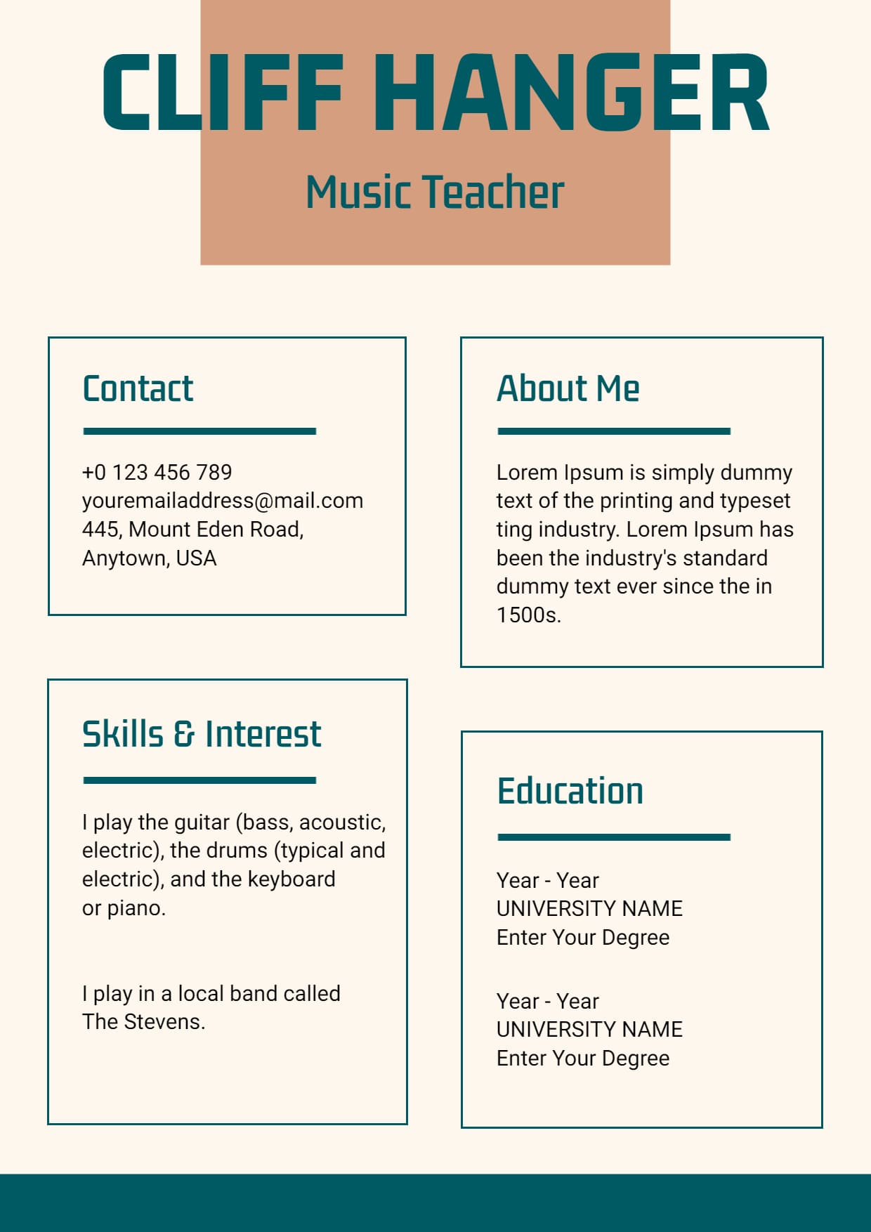 Music Teacher Resume template examples