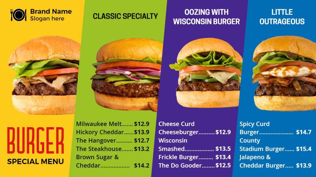 Fun burger menu design