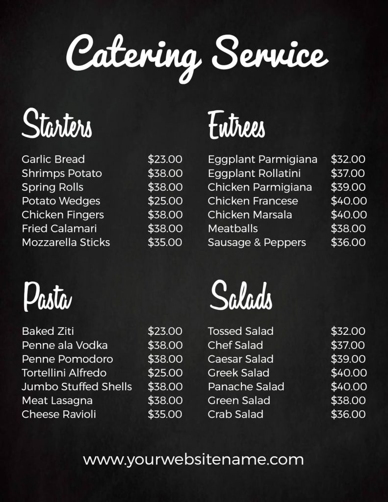 set price in catering menu