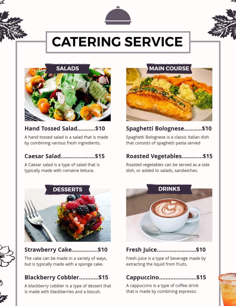 use high quality images in catering menu