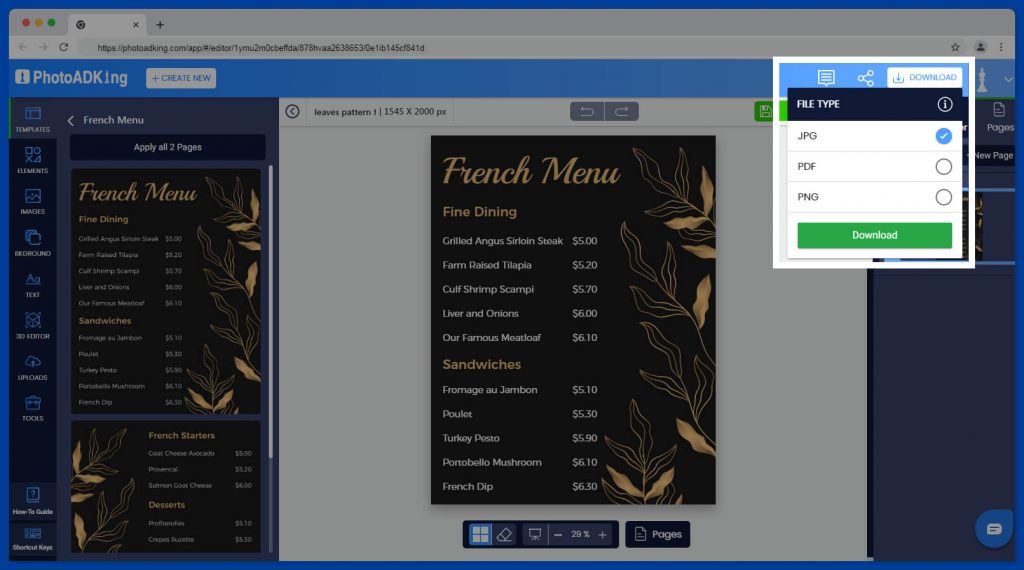 download french menu