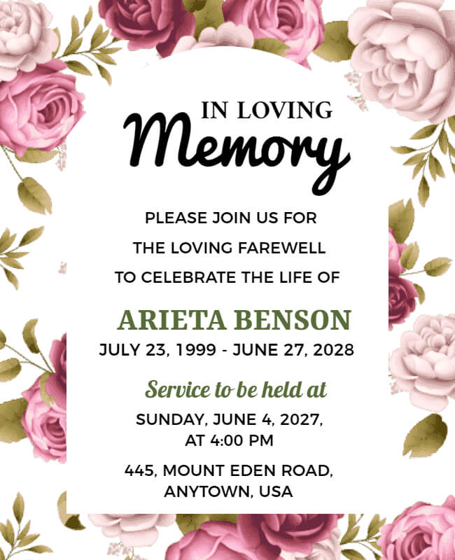 floral themed funeral flyer