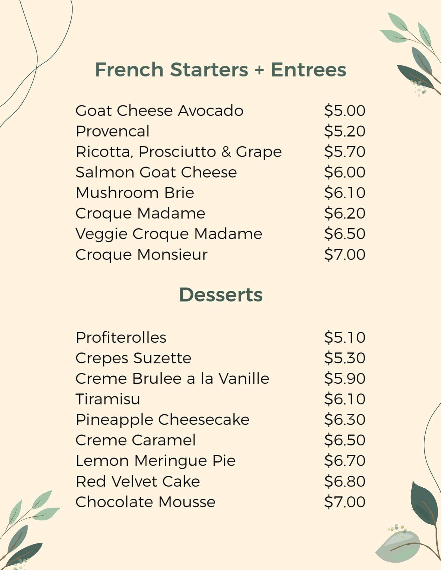 French Menu Design Ideas and Examples