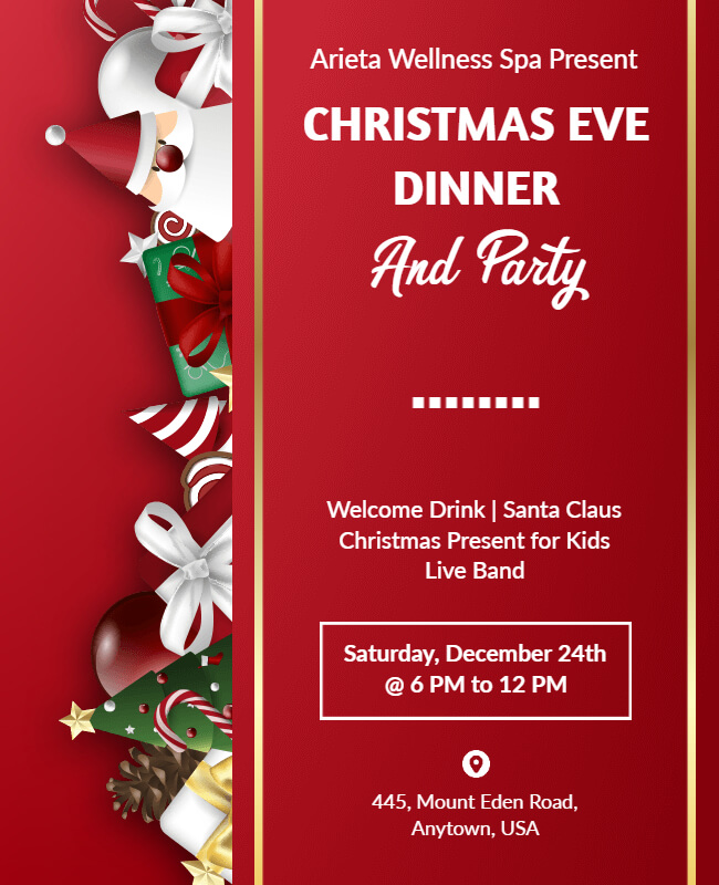 Xmas Eve Dinner And Party Flyer