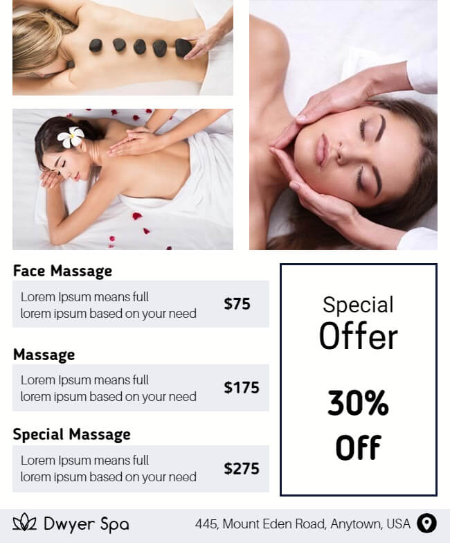 massage flyer with pricing details