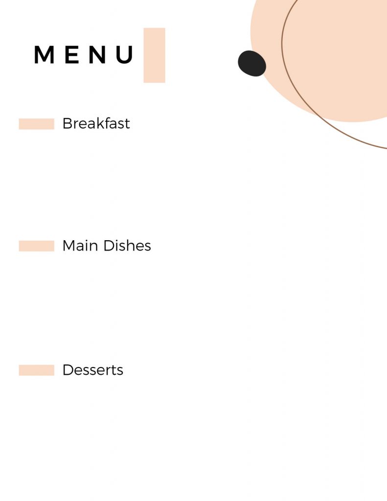 blank restaurant menu template