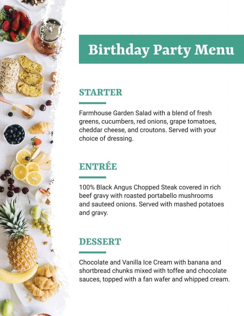 birthday party menu ideas
