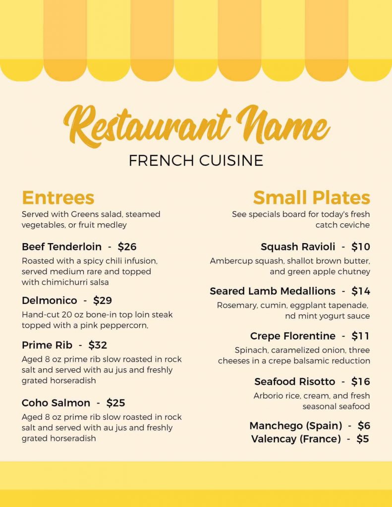 restaurant menu template