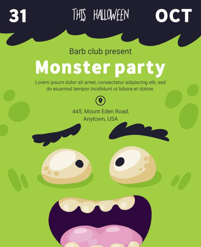 halloween funny monster party flyer