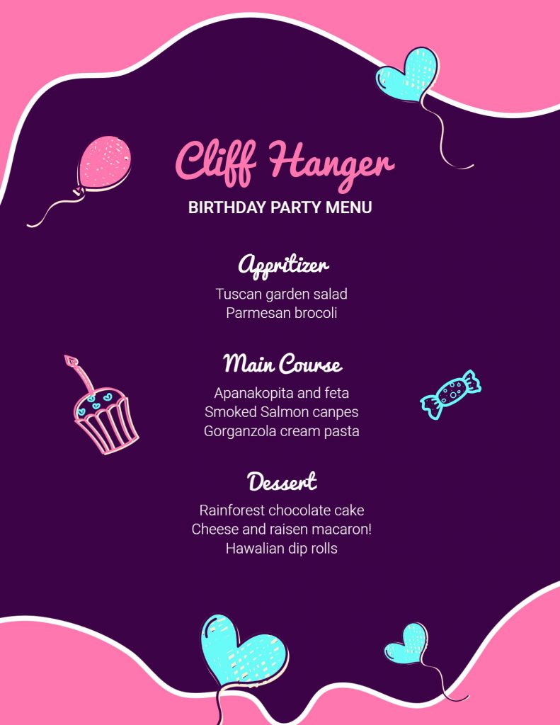 birthday menu template