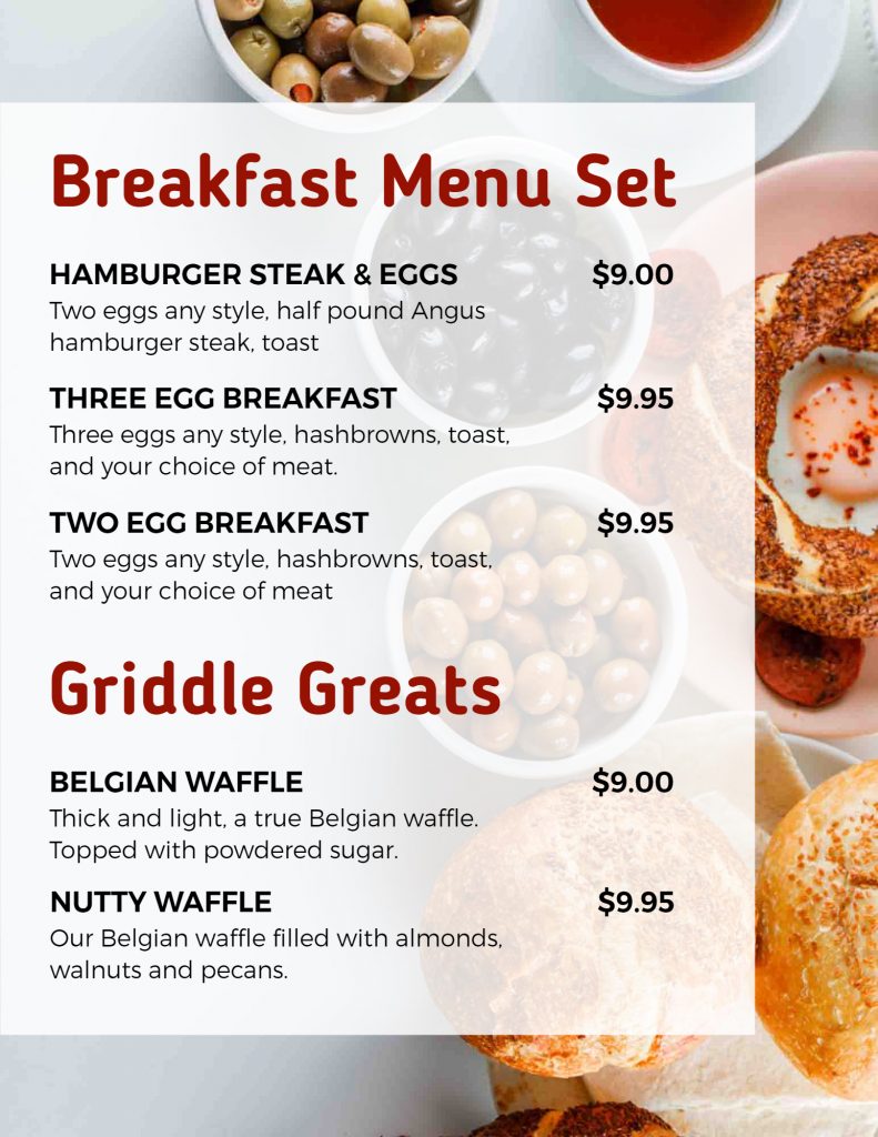 photography breakfast menu template