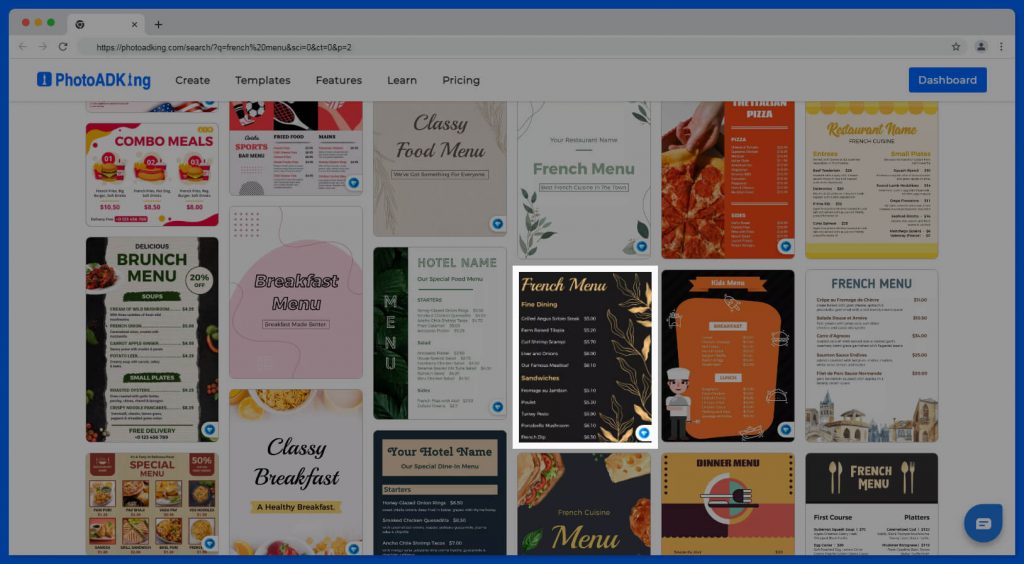 french menu templates