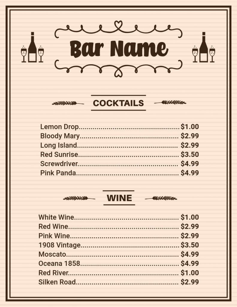 simple bar menu