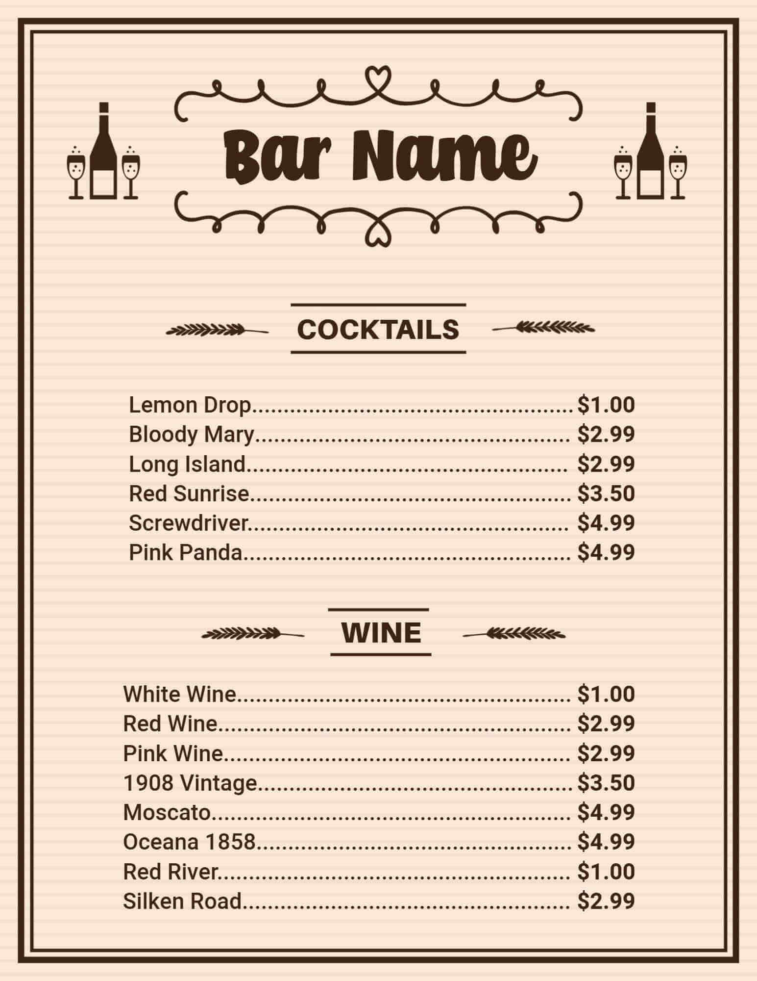 Bar Menu Design Ideas and Examples