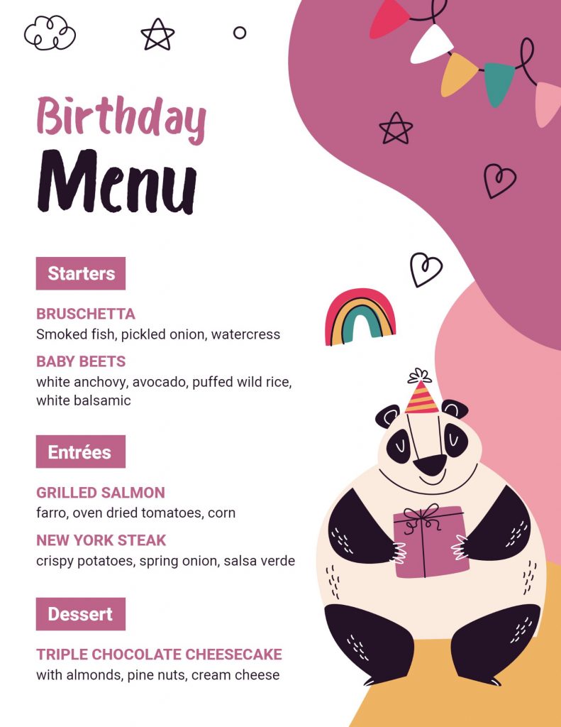 Birthday Menu Design Ideas Examples And Samples