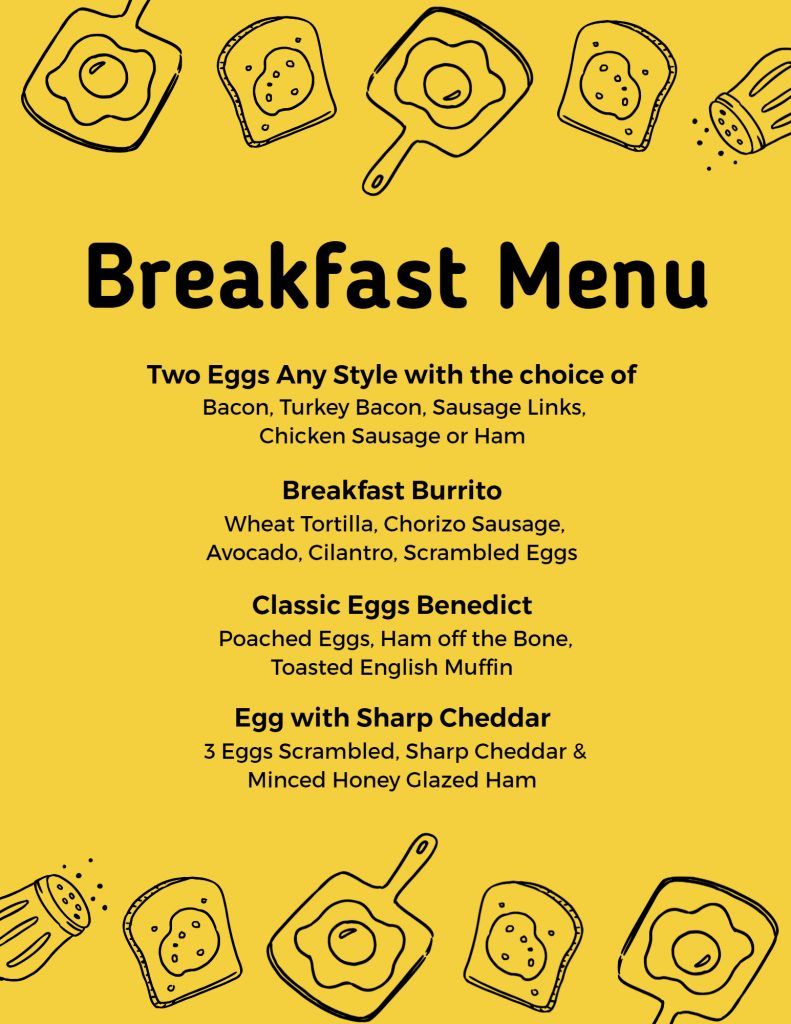 yellow minimalist breakfast menu