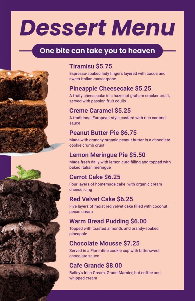 high quality image for dessert menu design idea