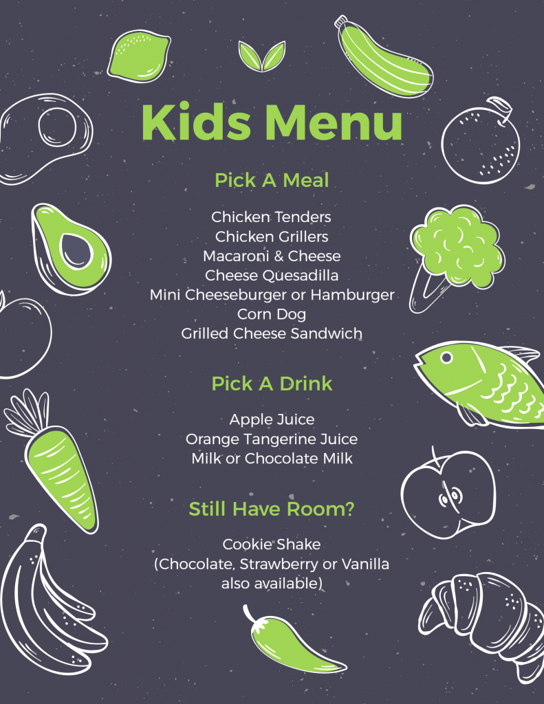 use bright and bold colors in kid's menu design template