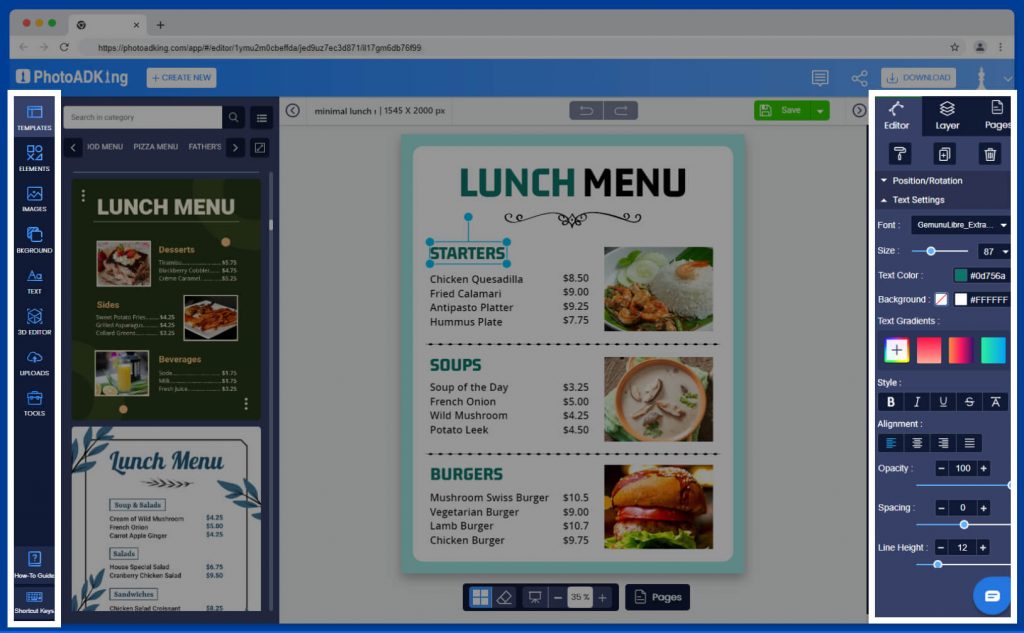Customize Lunch Menu From PhotoADKing