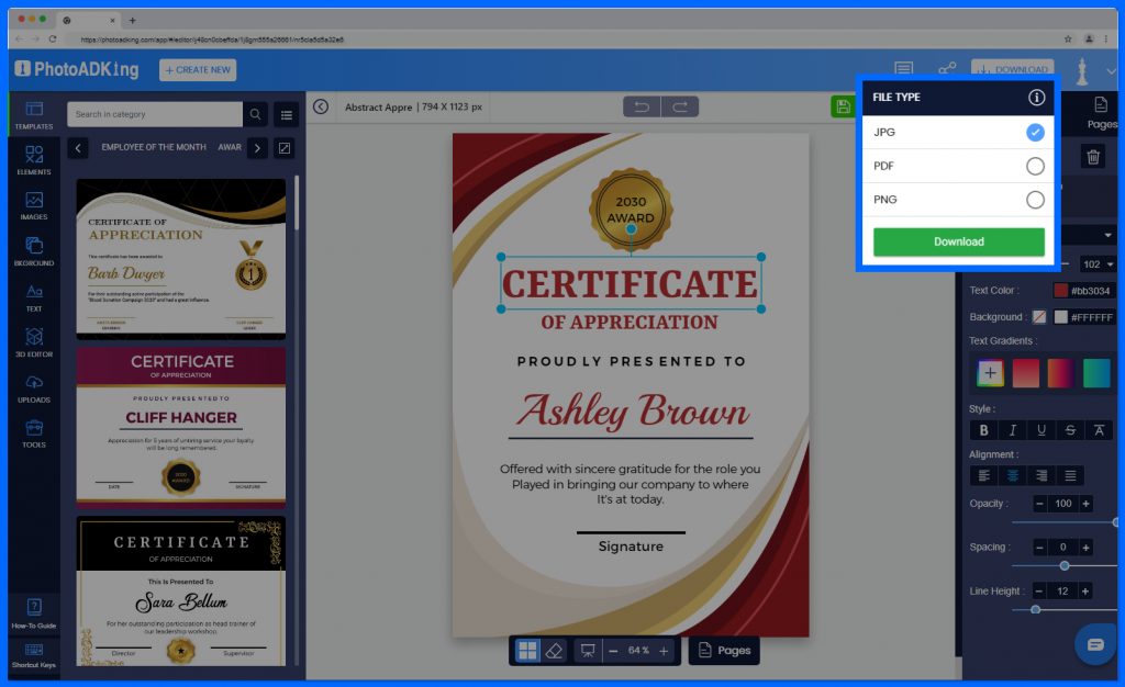 Download Appreciation certificate templates 