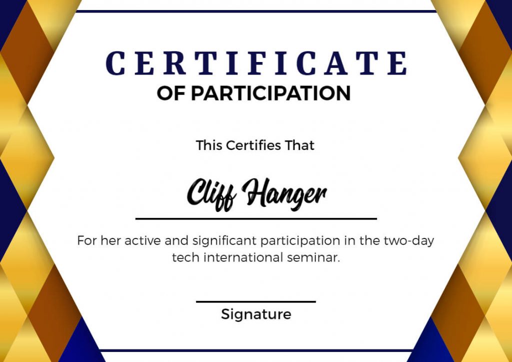 Examples of Certificate of Participation
