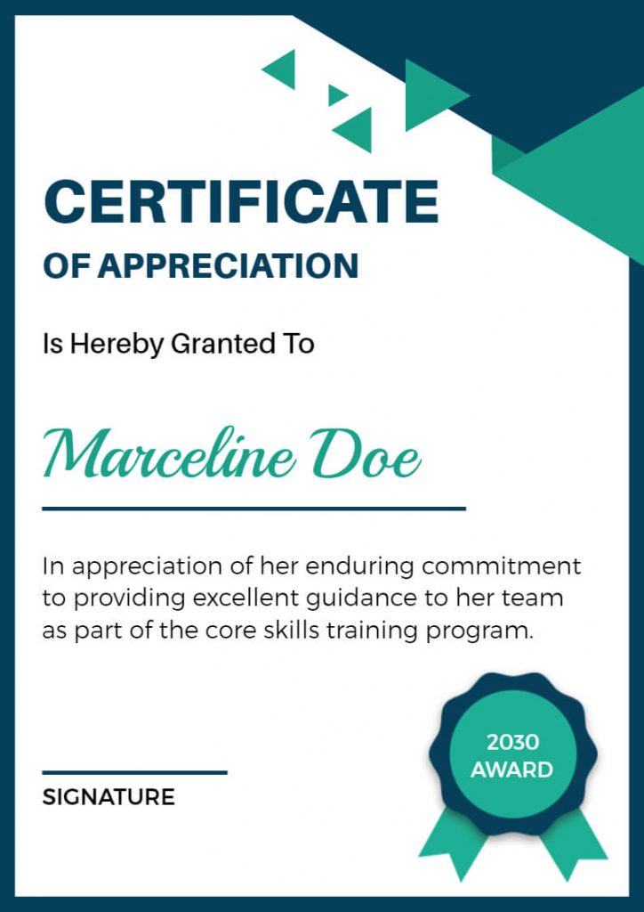 Certificate of Appreciation for Training Completion