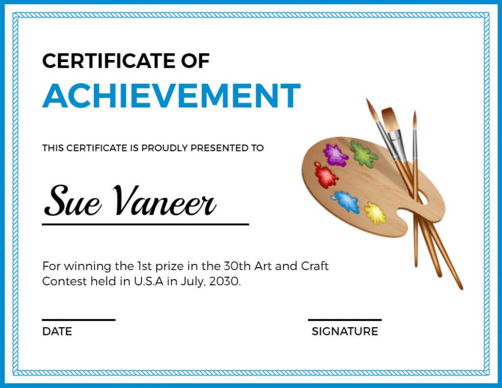 Art and Craft Contest Achievement Certificate