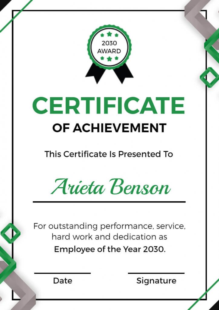 An Employee of the Year Certificate of Achievement