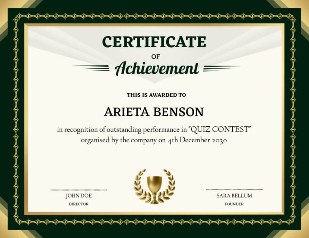 Quiz Contest Participation Certification of Achievement