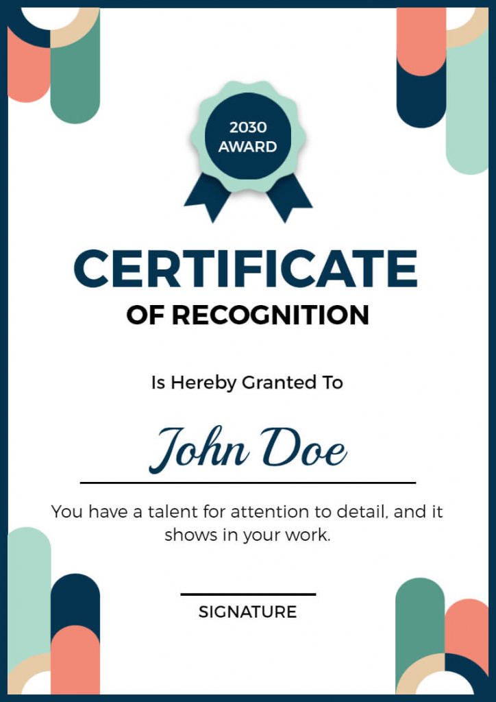 Artistic Certificate of Recognition