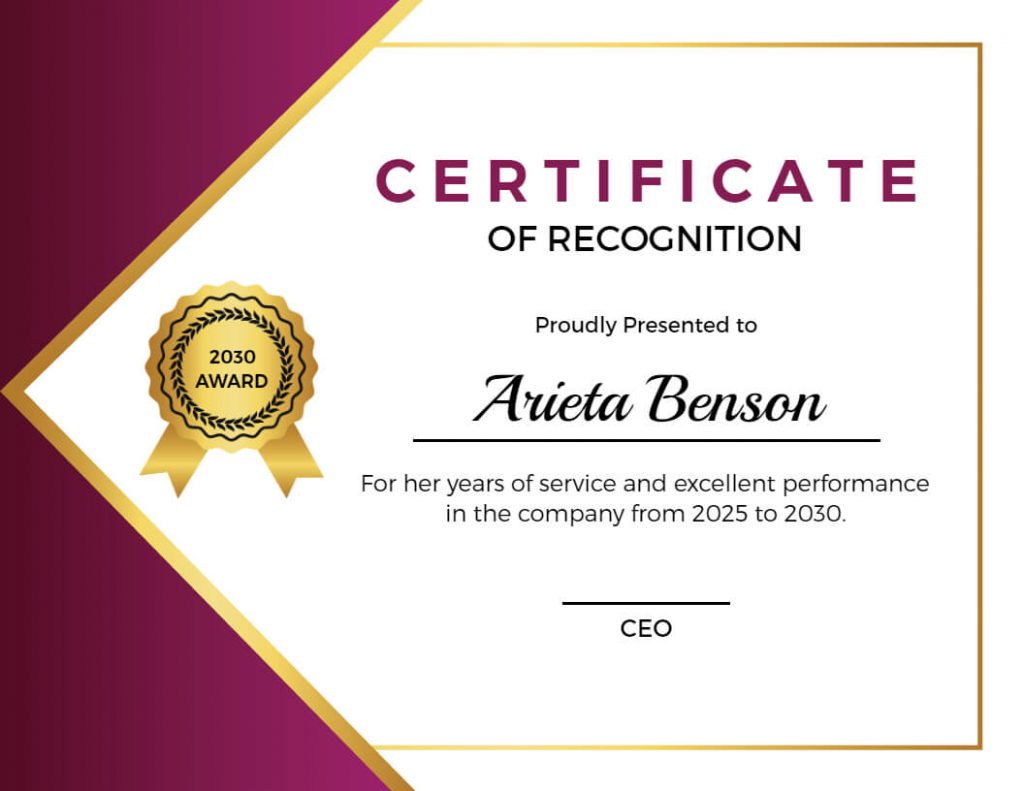 Glitter Certificate of Recognition