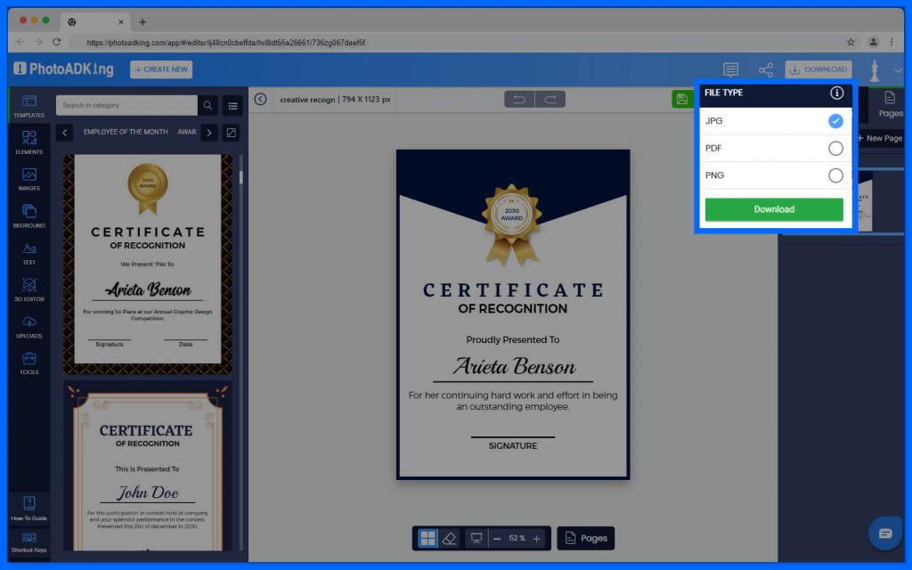 downloading certificate of recognition