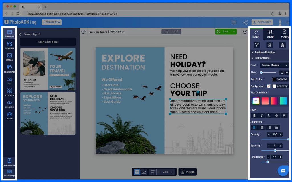 customizing design in travel brochure