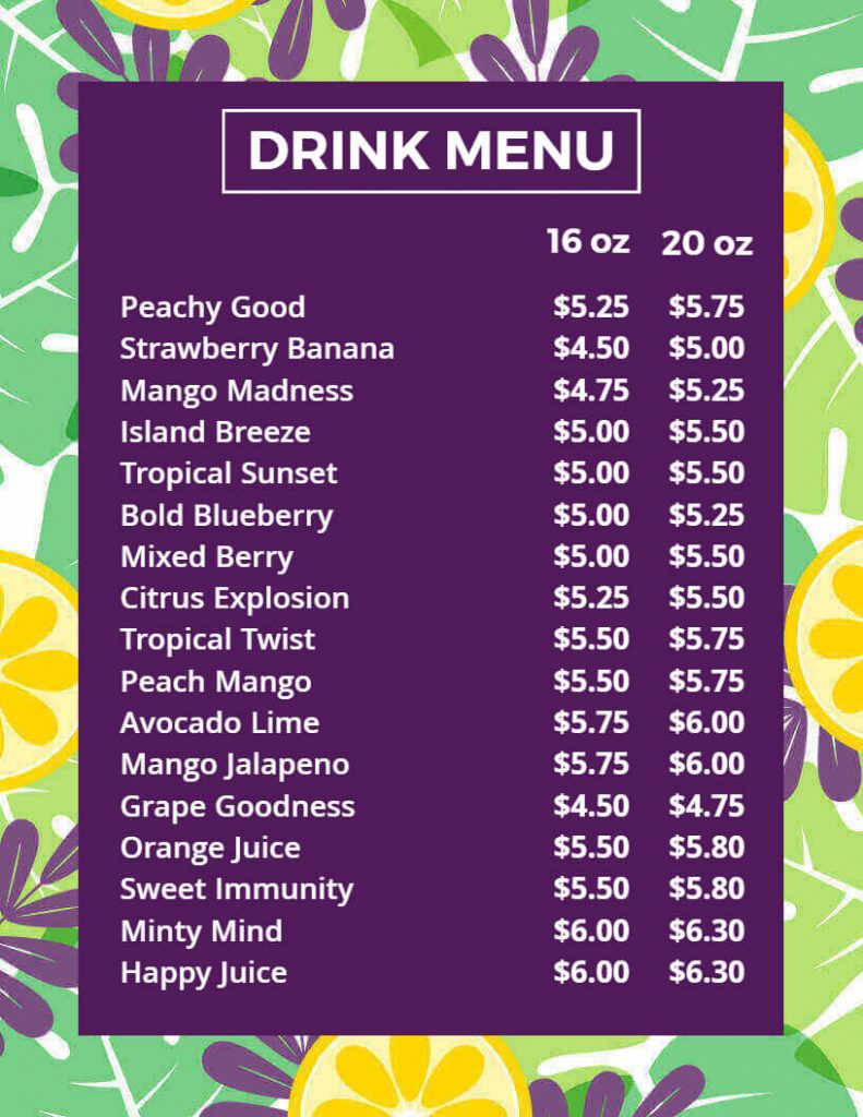 simple drink menu design idea