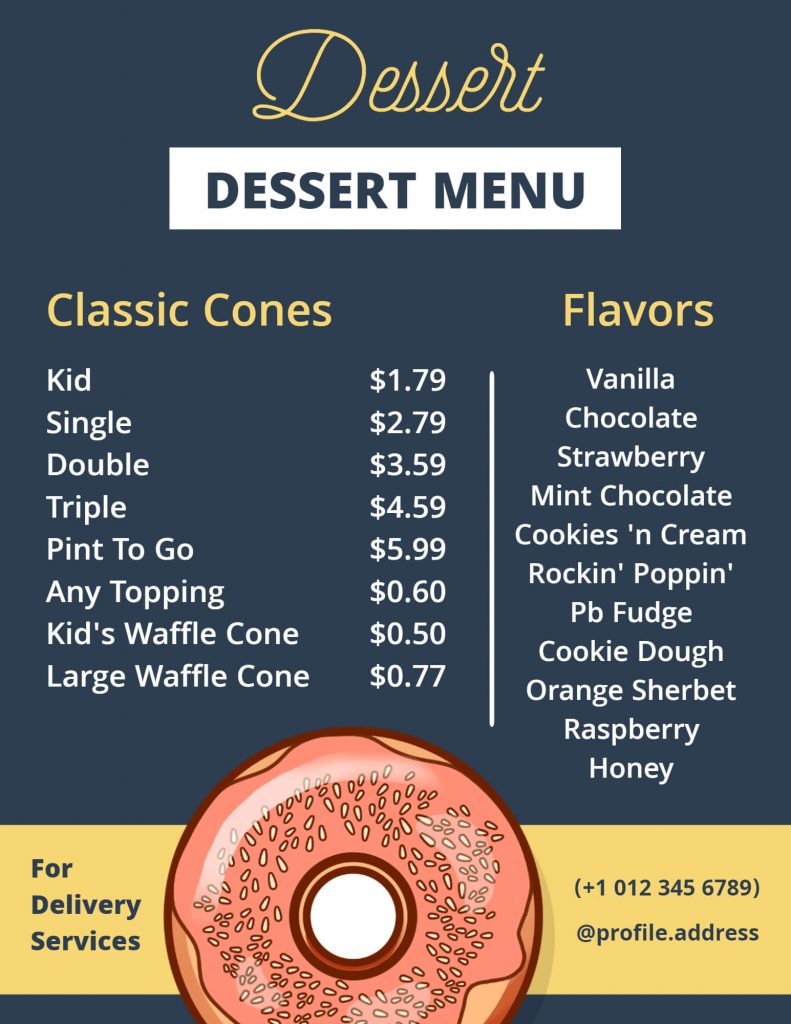 appropriate fonts for dessert menu design idea